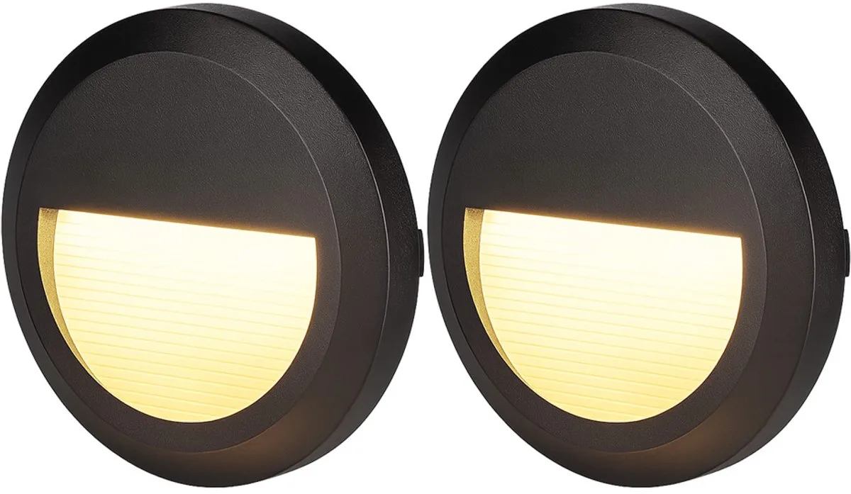 Set van 2 traplampen buitenverlichting gevelverlichting traplamp terrasverlichting rond, IP65, LED 2W 80Lm neutraal wit, DxH 15x2,7 cm von V-TAC in Schwarz – Produktfoto