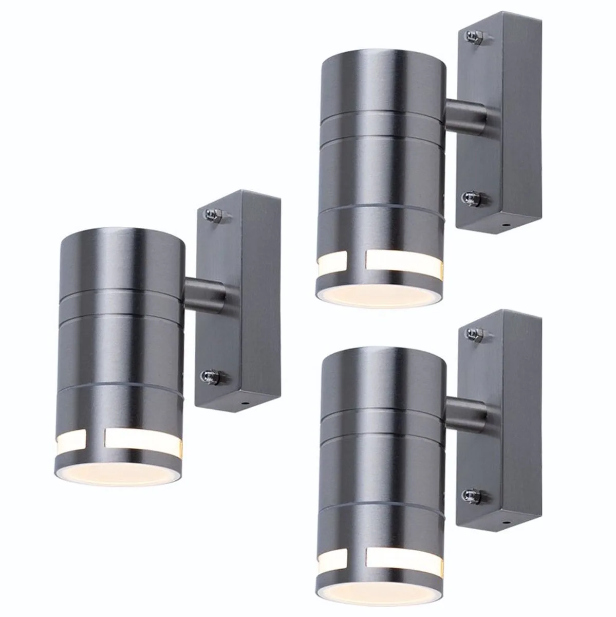 Set van 3 wandlampen roestvrij staal buitenspots gevelverlichting huisdeur beneden lampen glas IP44 de V-TAC en Argent – photo produit