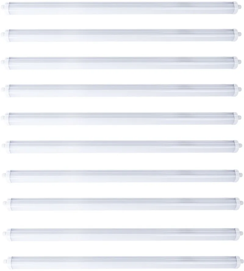 Vochtbestendige lamp diffuser licht LED wit werkplaatsverlichting industrieel IP65, kunststof, 1x LED 48W 5760lm 4000K neutraal wit, LxBxH 150x6,5x5,8 cm, set van 10 de V-TAC en Blanc – photo produit