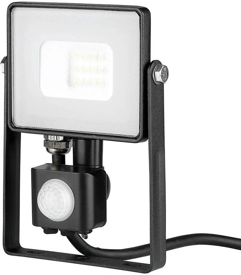 VT-10-S-B LED Draaibare Schijnwerper - Samsung - PIR Sensor - IP65 Waterdicht - 10W - 800 Lumen - 4000K från V-TAC i Svart – produktbild