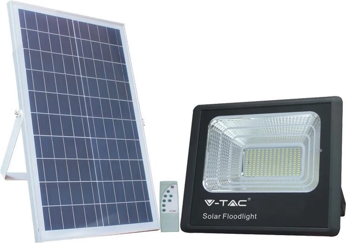 VT-100W Solar Schijnwerper - IP65 Waterdicht - 35W - 2450 Lumen - 4000K fra V-TAC i Sort – produktbillede