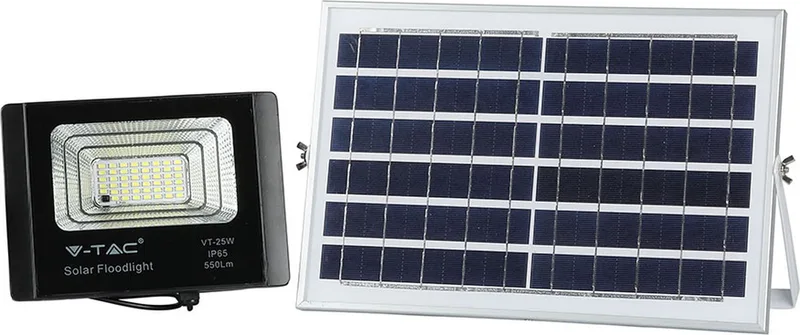 VT-25W Solar Schijnwerper - IP65 Waterdicht - 12W - 550 Lumen - 6000K von V-TAC in Schwarz – Produktfoto