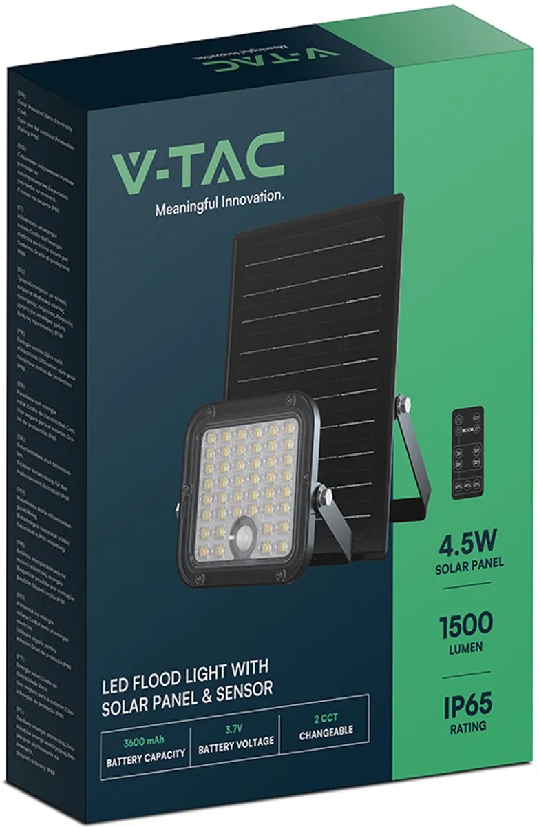 VT-411CCT 23756 Projecteur déclairage LED, Panneau solaire 10 W de V-TAC en Noir – photo produit