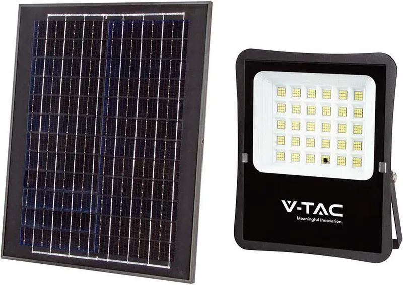 VT-55300 Solar Schijnwerper - IP65 Waterdicht - Zwarte Behuizing - 2400 Lumen - 4000K de V-TAC en Noir – photo produit
