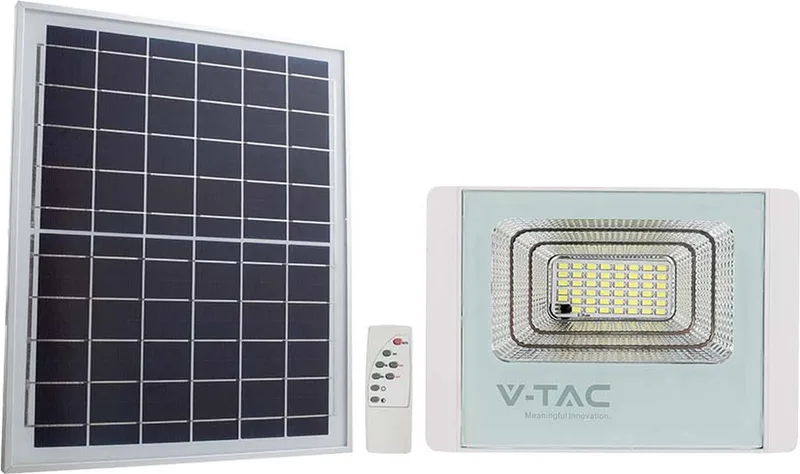VT-60W-W Solar Schijnwerper - IP65 Waterdicht - 20W - 1650 Lumen - 6400K från V-TAC i Vit – produktbild