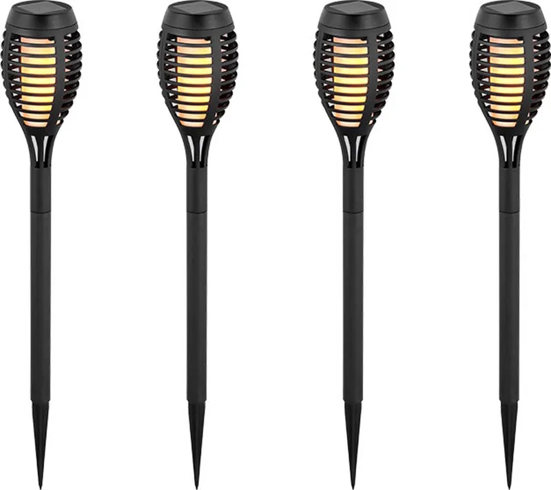 VT-724 Zonnevlam Stick Lights - IP44 - 1W - 2200K - Set van 4 fra V-TAC i Sort – produktbillede