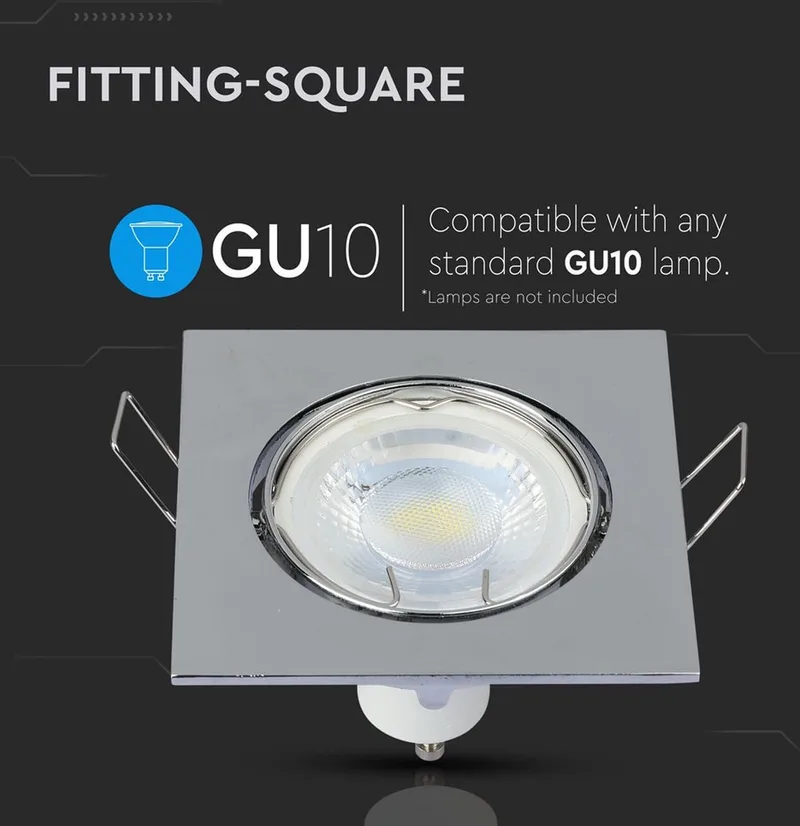 VT-779-CH-SQ LED Inbouwspot - GU10 - IP20 de V-TAC en Chrome – photo produit