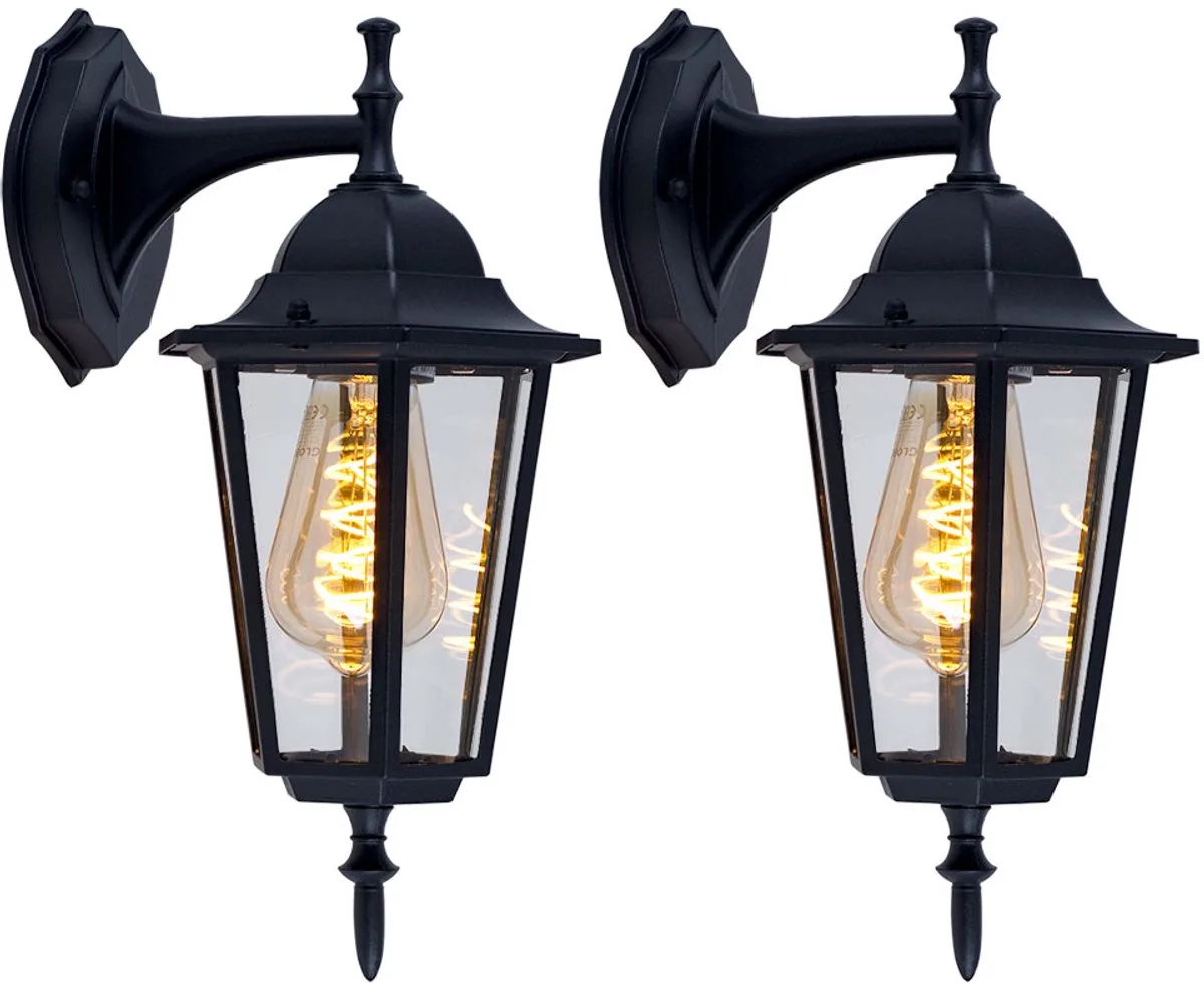 Wandlamp buiten lantaarn tuinlamp gevellamp buitenlamp, helder glas, 1x E27, DxBxH 20,8x17x36 cm, set van 2 by V-TAC in Black – product photo