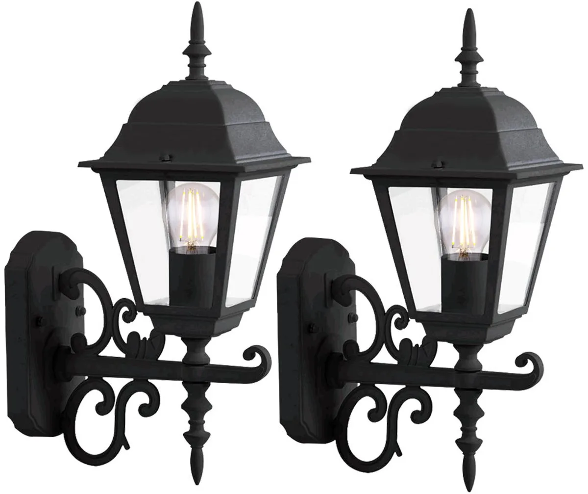Wandlamp buitenlantaarn wandlamp gevellamp, aluminium glas helder, 1x E27, BxHxD 14,8x40x22,5, set van 2 de V-TAC en Noir – photo produit