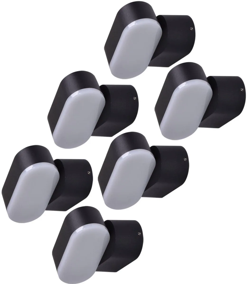 Wandlamp outdoor gevelverlichting outdoor LED wandlamp tuin verstelbaar, aluminium kunststof, 6W 660lm warm wit, BxH 11x9,6 cm, set van 6 fra V-TAC i Sort – produktbillede