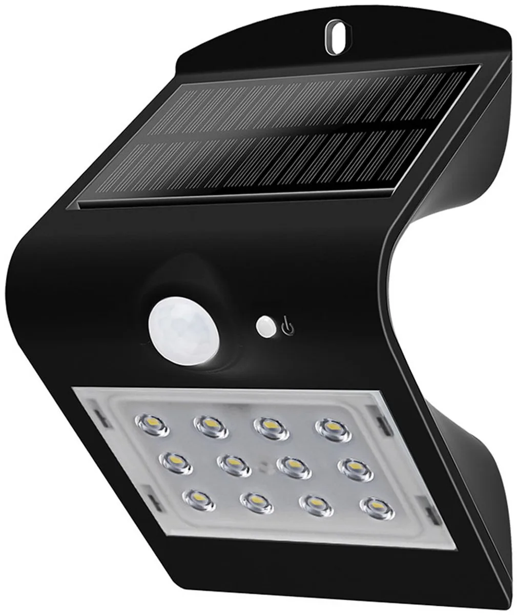Wandlamp Wandlamp Huiswandlamp Solarlamp Solarlamp, IP44 Weerbestendig Bewegingsmelder Oplaadbare batterij, LED 1.5W 220Lm neutraal wit, LxBxD 14.5x9.6x7.9cm de V-TAC en Noir – photo produit