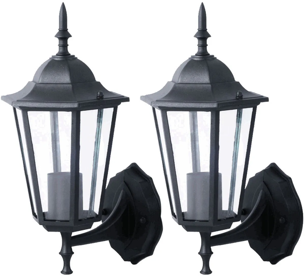 Wandlamp Wandlamp Lantaarn Buitenlamp Patio verlichting Huis muur, IP44, glas helder antiek, 1x E27 fitting, BxHxD 17x36x20.8cm, set van 2 de V-TAC en Noir – photo produit