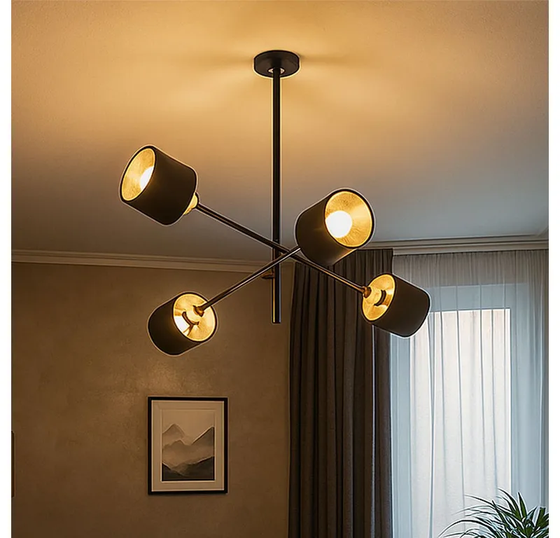 Deckenleuchte, Leuchtmittel nicht inklusive, Pendelleuchte Hängelampe Deckenlampe Metall Stoff 4 Flammig de Wofi en Noir – photo produit