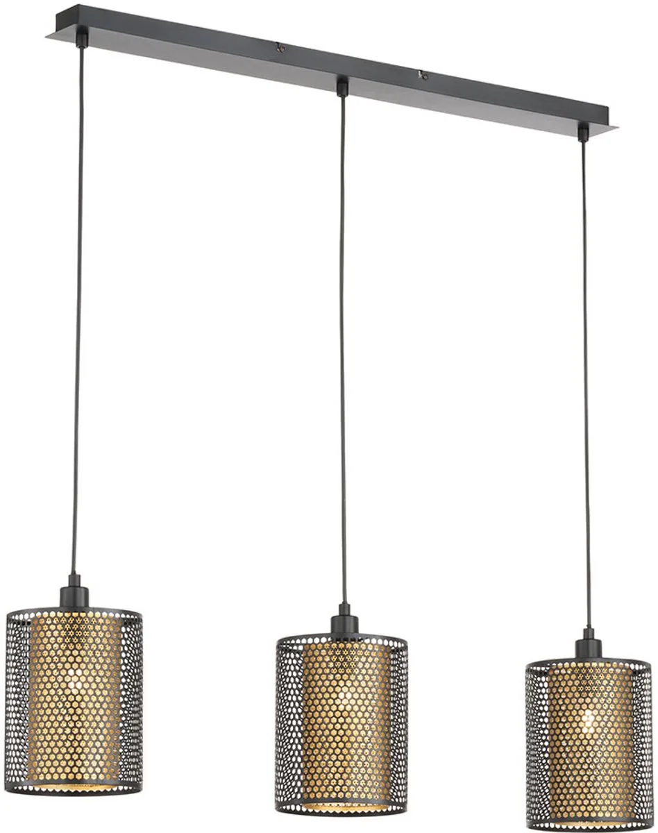 Hanglamp 3 vlammen Hanglamp Eetkamerlamp In hoogte verstelbaar, metaal goudkleurig, 3x E14 stopcontacten, LxBxH 85x15x150cm, WOFI 12109 von Wofi in Schwarz – Produktfoto