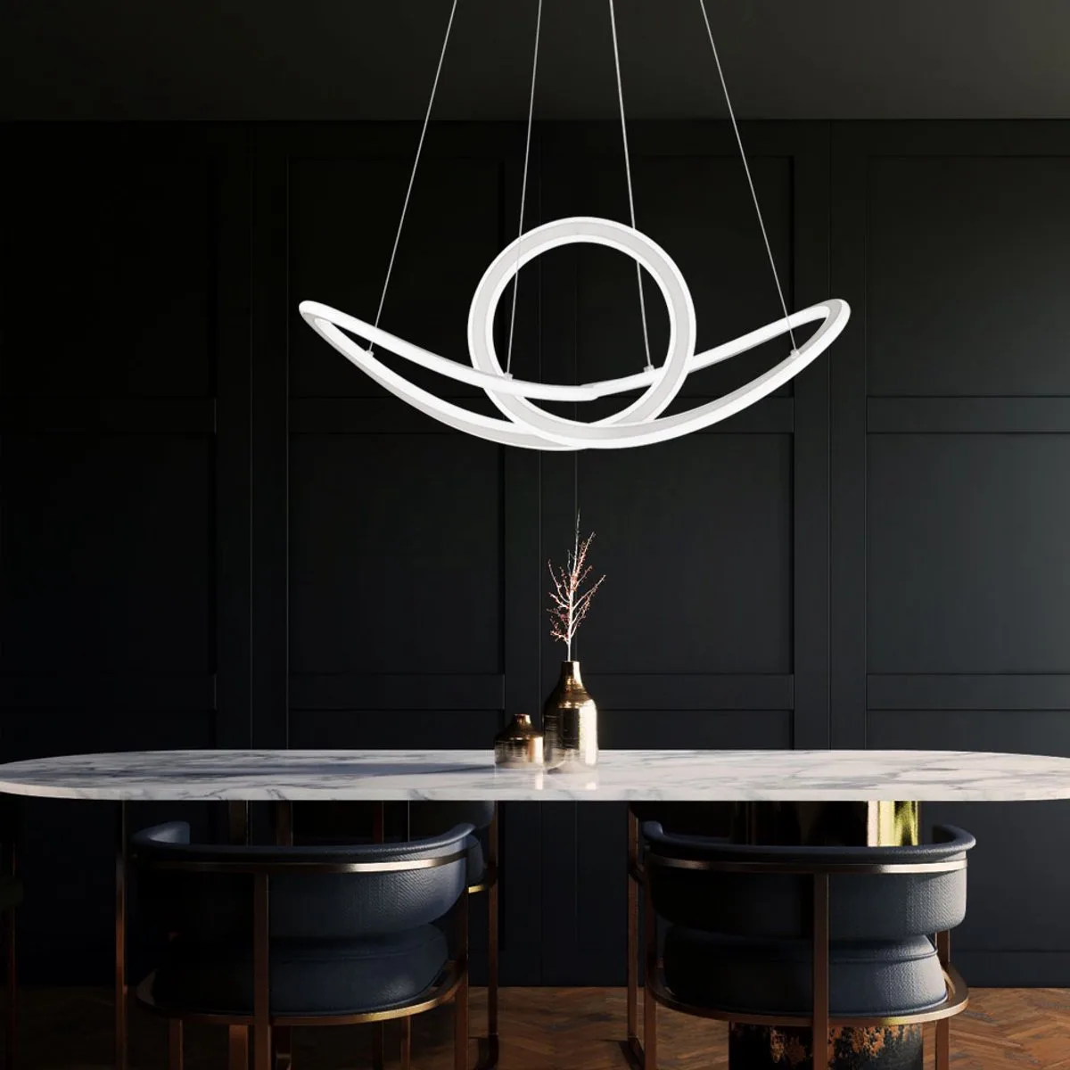 Hanglamp dimbaar eettafellamp LED moderne hanglamp met afstandsbediening, metaal, CCT, 53W 4700lm 2700-5500K, H 150 cm, Wofi 11554 von Wofi in Weiß – Produktfoto