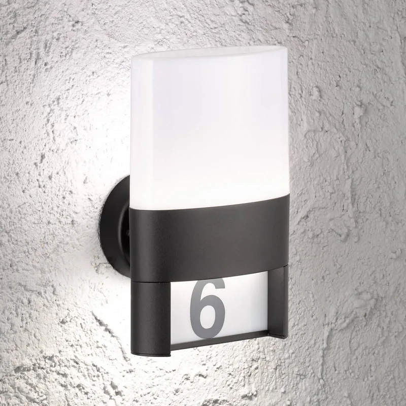 LED buiten wandlamp Diego, zwart, huisnummer lamp de Wofi en Noir, Blanc – photo produit