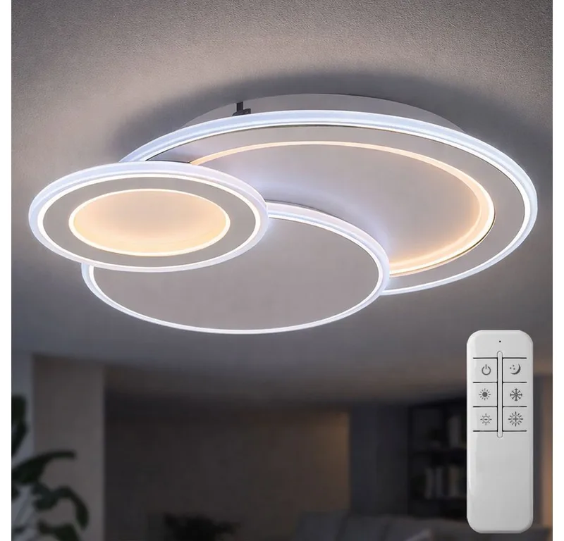 LED Deckenleuchte, LED-Leuchtmittel fest verbaut, Tageslichtweiß, LED Deckenleuchte mit Fernbedienung Deckenleuchte Wohnzimmer de Wofi en Blanc – photo produit
