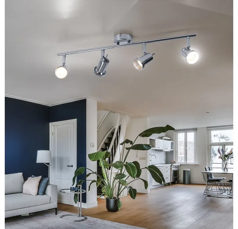 LED Deckenleuchte, LED-Leuchtmittel fest verbaut, Warmweiß, LED Deckenleuchte 4 Flammig Spotleiste 4 Strahler fra Wofi i Sølv – produktbillede 3 af 5