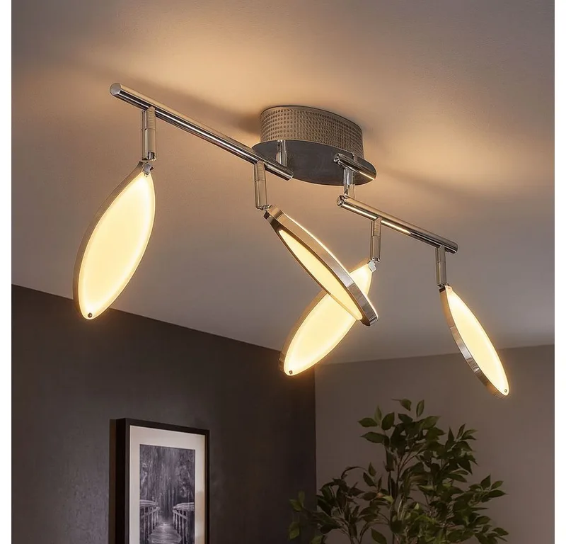 LED Deckenleuchte, LED-Leuchtmittel fest verbaut, Warmweiß, LED Decken Beleuchtung Lampe Akzent Leuchte Chrom Strahler von Wofi in Silber – Produktfoto