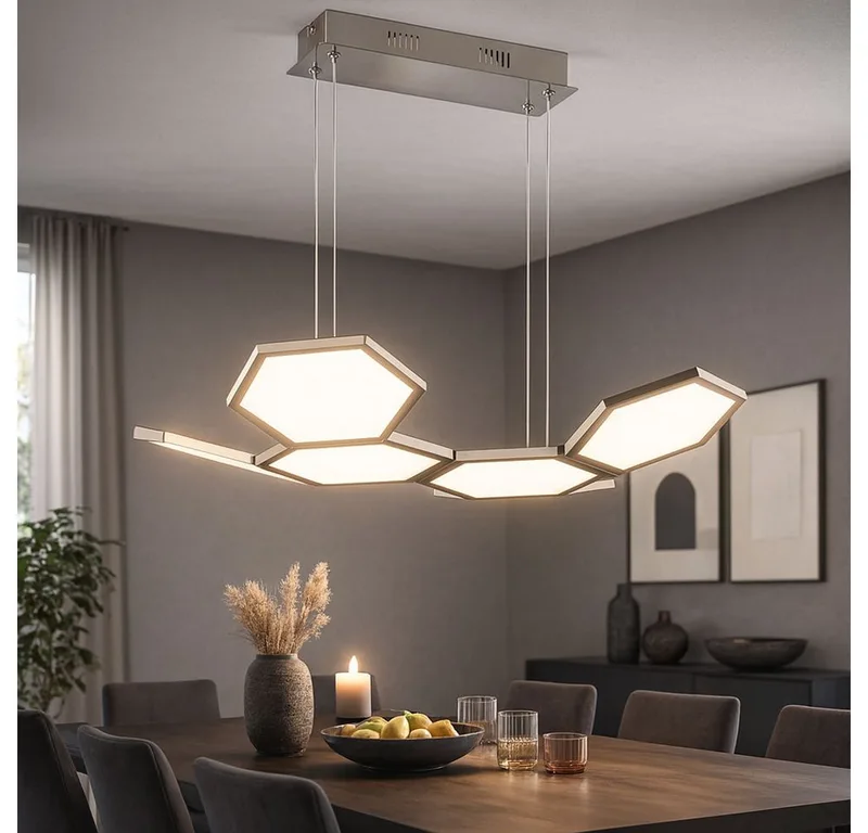 LED-Hängeleuchte, LED-Leuchtmittel fest verbaut, Warmweiß, Pendellampe Pendelleuchte Esstischlampe Deckenlampe Deckenleuchte von Wofi in Silber – Produktfoto