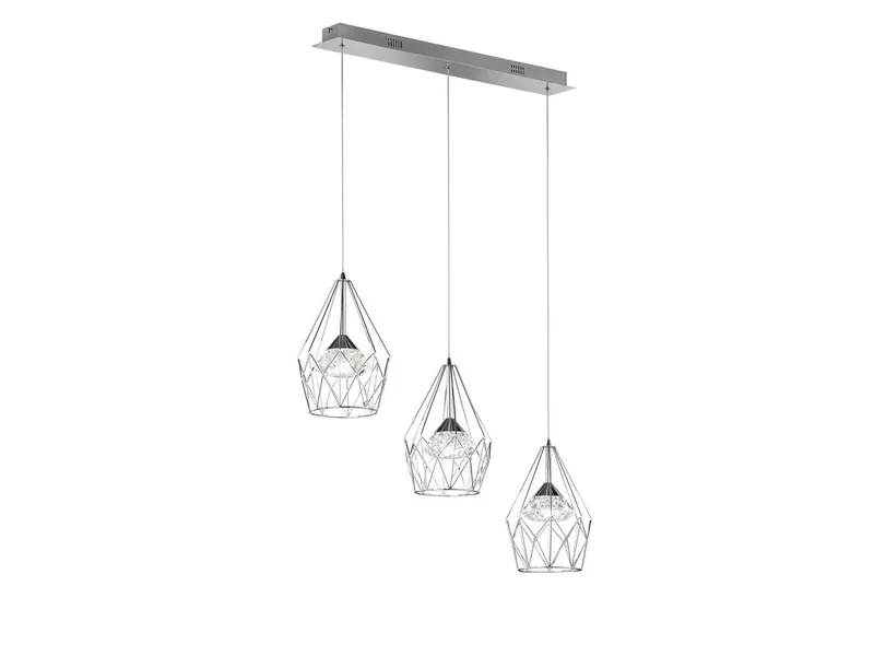 LED Pendelleuchte, Dimmer, LED fest integriert, Warmweiß, mehrflammig dimmbar Esstisch Gitter-Lampe Industrie-Design Breite 76cm von Wofi in Silber – Produktfoto