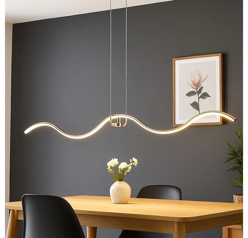 LED Pendelleuchte, LED-Leuchtmittel fest verbaut, Neutralweiß, Pendelleuchte Hängelampe Esstischleuchte fra Wofi i Sølv – produktbillede