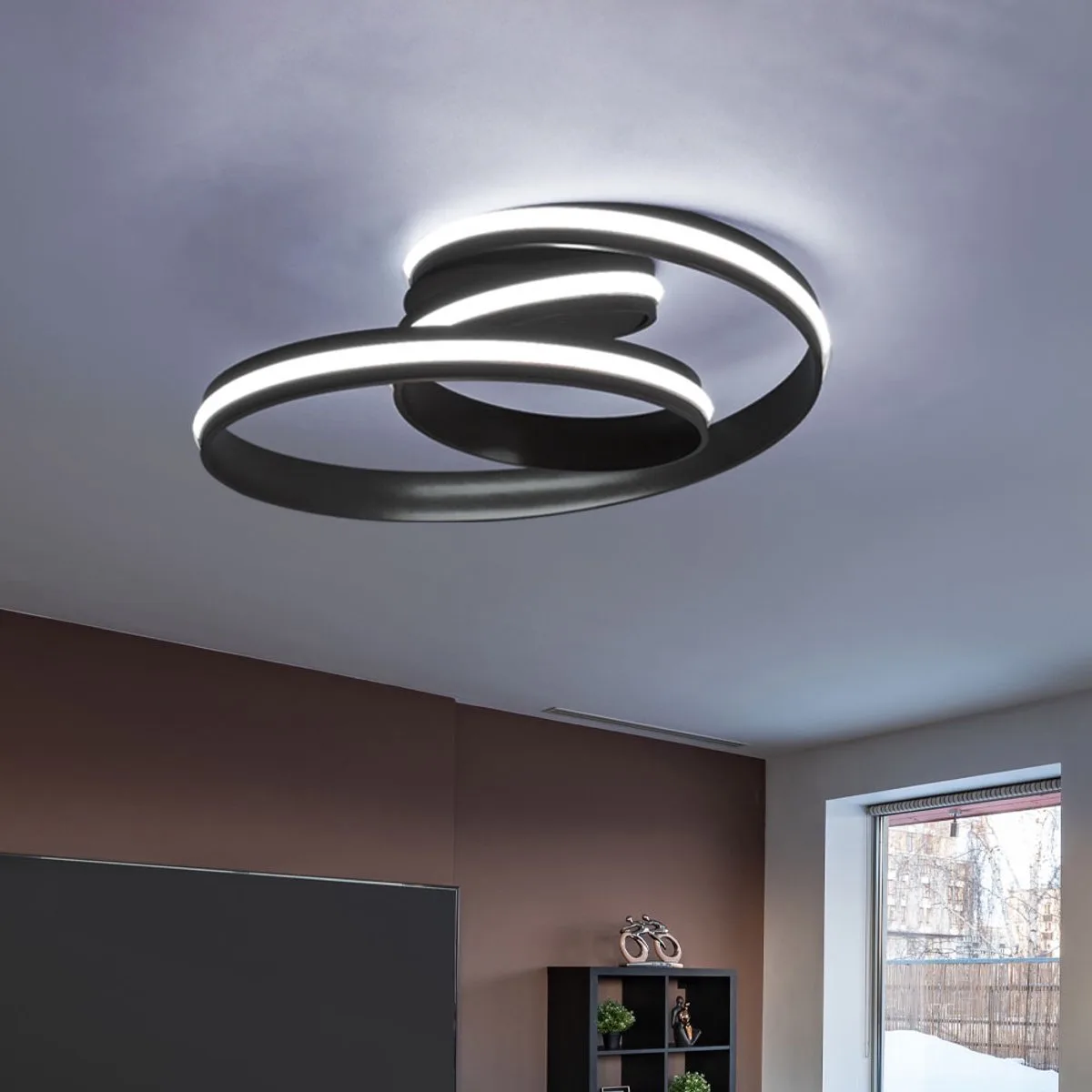 LED plafondlamp dimbaar moderne woonkamerlamp plafondringen 3-traps dimmer via wandschakelaar, 32W 2100lm 3000K, DxH 40x25 cm Wofi fra Wofi i Sort – produktbillede
