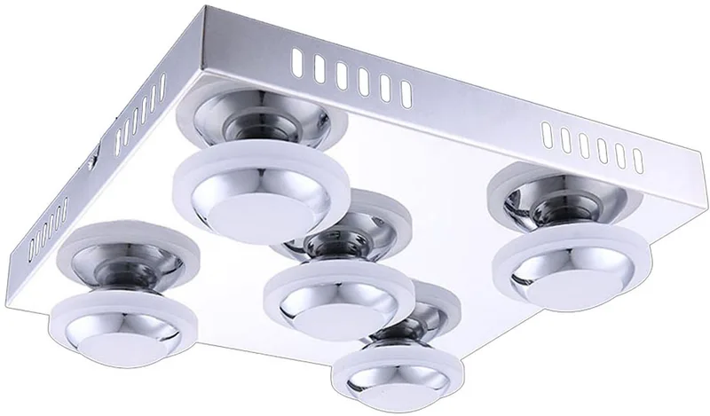 Plafondlamp chroom woonkamerlamp plafondlamp metaal, 5x LED 4,5W 400Lm warm wit, LxBxH 30x30x9 cm de Wofi en Argent – photo produit