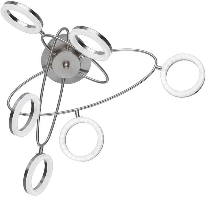 Plafondlamp dimbaar LED plafondlamp woonkamer met beweegbare spots, mat nikkel, 6x 4.5W 6x 320lm warm wit, LxH 60 x 30 cm Wofi 9295.06.64.6100 de Wofi en Argent – photo produit