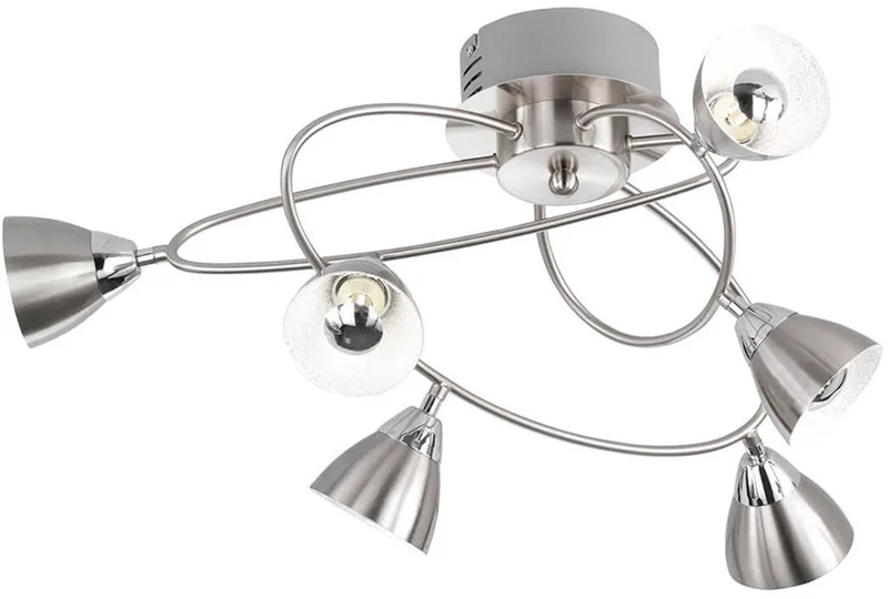 Plafondlamp Eetkamerlamp Designlamp, 6-vlam, gebogen, metaal, LED 4,5W 320lm 3000K, LxH 56,5x28 cm Wofi 9391.06.64.7000 de Wofi en Argent – photo produit