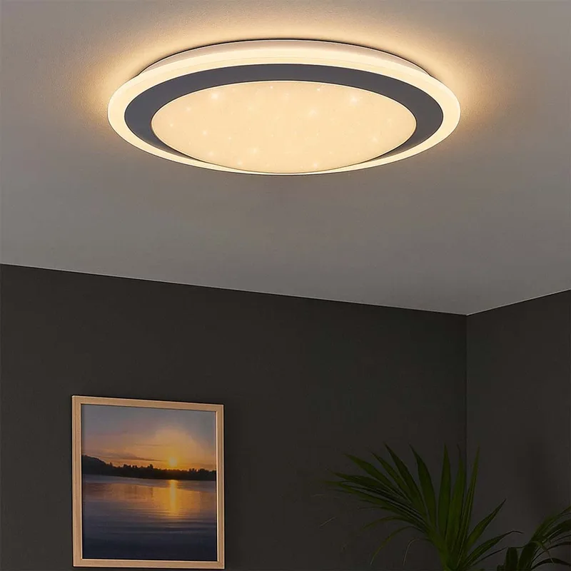 Plafondlamp met sterrenhemel LED plafondlamp Slaapkamerlamp LED, metaal acryl, 11W 700Lm warm wit, DxH 34x8,5 cm, WOFI 912101066340 von Wofi in Silber – Produktfoto