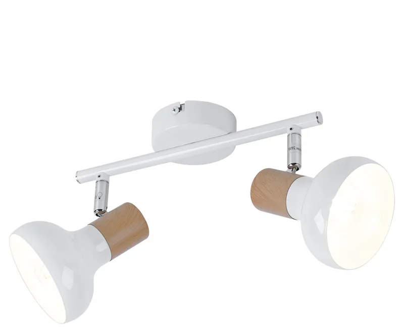 Plafondlamp spot 2 vlammen plafondlamp 2 spots, zwenkbare spot, houtlook, E14 stopcontacten, LxBxH 35,5x13x16 cm, Wofi 775502069000 von Wofi in Weiß – Produktfoto