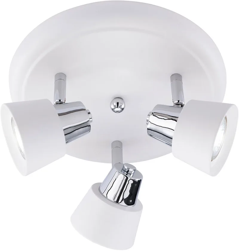 Plafondlamp Spotrondell Slaapkamerlamp Plafondspot, 3-lamps, verstelbare spots, metaal, zilver, rond, 3x GU10 stopcontacten, DxH 25x15 cm van Wofi in Wit – productfoto