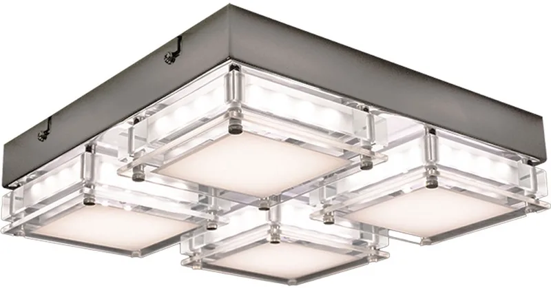 Plafondlamp Woonkamerlamp, 4-lichts, modern, metaal glas, chroom, 4x LED 3,2 watt 360 lumen 3500 Kelvin warm wit, LxBxH 28x28x6,5 cm von Wofi in Silber – Produktfoto