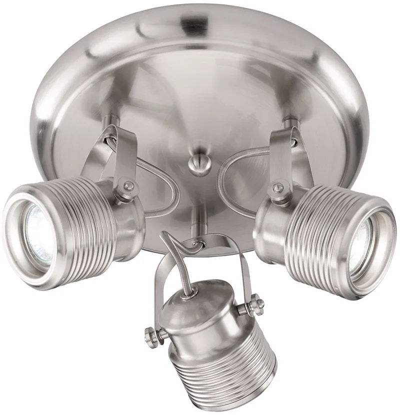 Plafondspot 3 vlammen retro lamp woonkamer plafond 3 spots plafondlamp rond, draaibaar, metaal mat nikkel, 3x GU10 stopcontacten, DxH 25x15 cm, Action 984203649000 de Wofi en Argent – photo produit