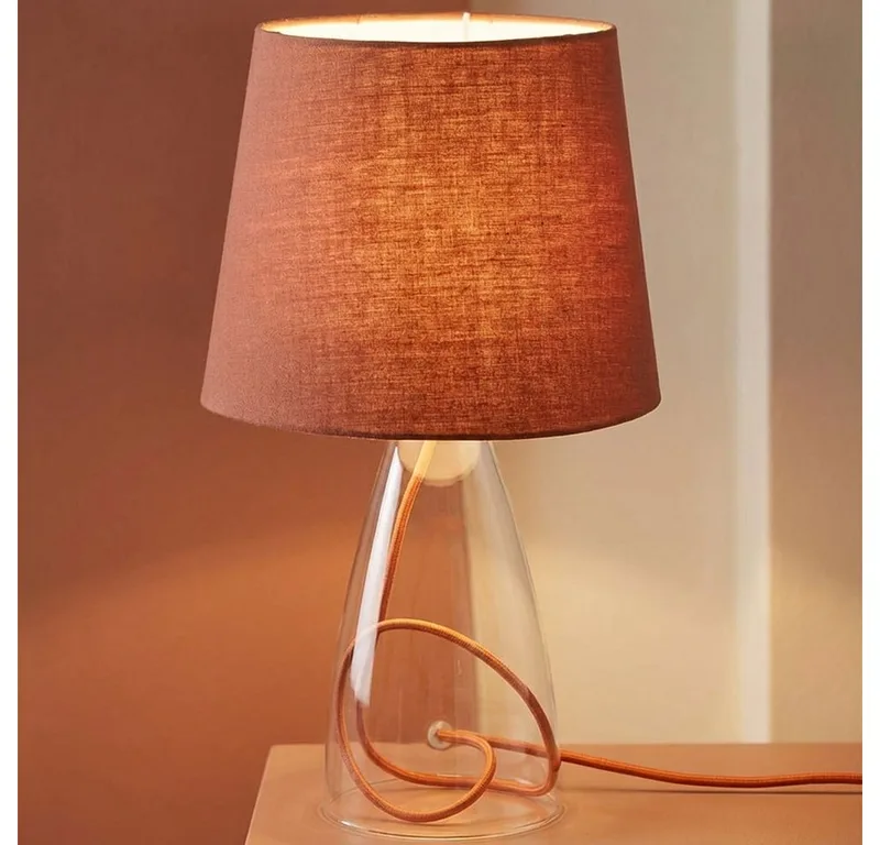 Tischleuchte, Leuchtmittel nicht inklusive, Tisch Lampe Glas klar Stoff Schirm Beleuchtung Schalter ACTION by Wofi in Brown – product photo