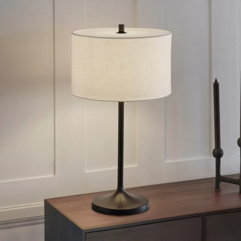 Soft Tischlampe Leinen Weiß-metallic Bronze, Ø34x64 cm von Belid – Produktfoto