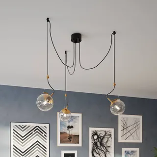 Carry hanglamp, decentraal, 3-lamps fra By Rydéns i Rookgrijs-transparant, Messing, Sort – produktbillede 1 af 2