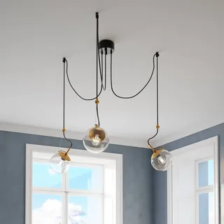 Carry hanglamp, decentraal, 3-lamps fra By Rydéns i Rookgrijs-transparant, Messing, Sort – produktbillede 2 af 2