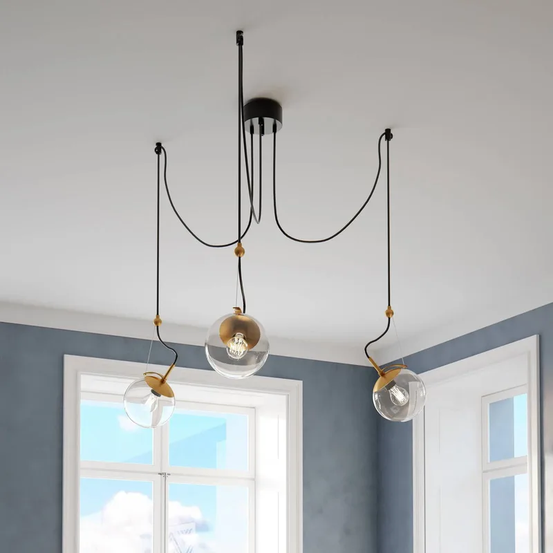 Carry hanglamp, decentraal, 3-lamps fra By Rydéns i Rookgrijs-transparant, Messing, Sort – produktbillede 2 af 2
