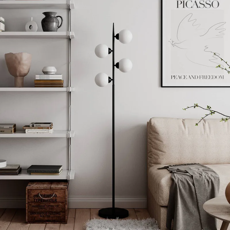 Punto gulvlampe, 4 lyskilder fra By Rydéns i Sort, Hvid – produktbillede