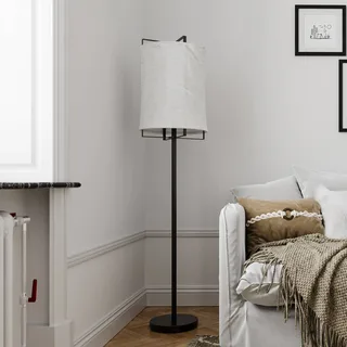 Softy vloerlamp met linnen kap van By Rydéns in Zwart, Wit – productfoto 1 van 3