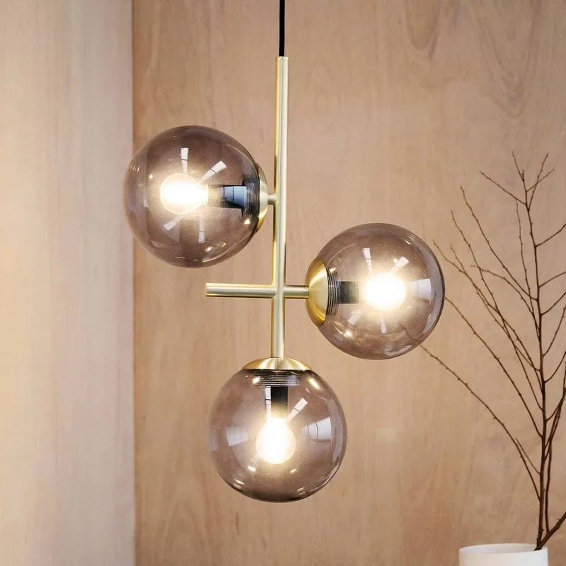 Como hanglamp, 3-lamps, messing de Dyberg Larsen en Laiton, Rookgrijs – photo produit 1 sur 3