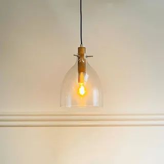 hanglamp Bistro, Ø 25 cm, transparant, glas fra Dyberg Larsen i Gennemsigtig, Brun, Messing – produktbillede 1 af 3