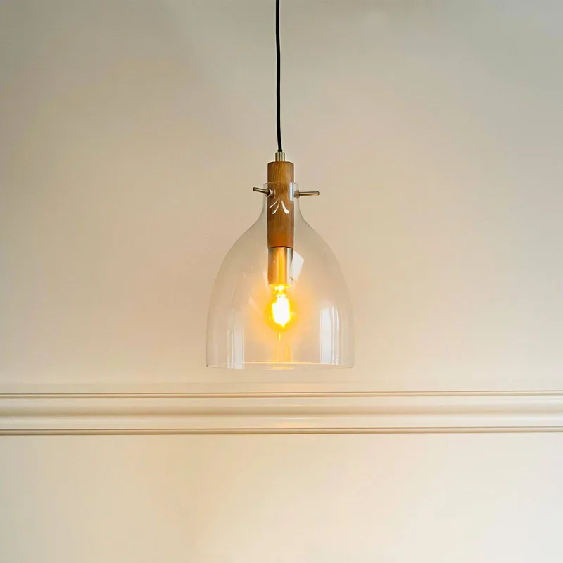 hanglamp Bistro, Ø 25 cm, transparant, glas fra Dyberg Larsen i Gennemsigtig, Brun, Messing – produktbillede 1 af 3