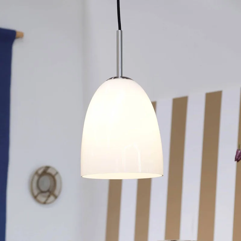 hanglamp Jazz, Ø 18 cm, opaal/staal, glas från Dyberg Larsen i Opaal, Geborsteld staal – produktbild 1 av 3