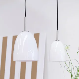 hanglamp Jazz, Ø 18 cm, opaal/staal, glas från Dyberg Larsen i Opaal, Geborsteld staal – produktbild 3 av 3