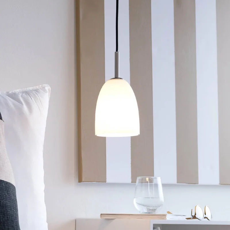 Jazz Pendelleuchte Ø12 Opal/Brushed Steel von Dyberg Larsen in Opaal, Geborsteld staal – Produktfoto 1 von 2