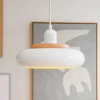 hanglamp Planet Mini, wit, Ø 27 cm, metaal fra Dyberg Larsen i Hvid, Licht hout – produktbillede 1 af 3