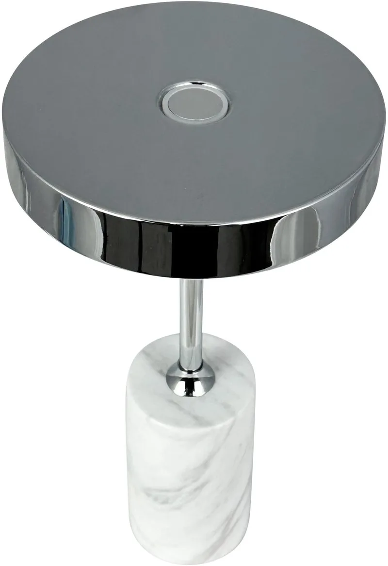 Lampe à poser LED Starlight rechargeable, chrome/blanc de Dyberg Larsen en Chrome, White marble – photo produit 1 sur 2